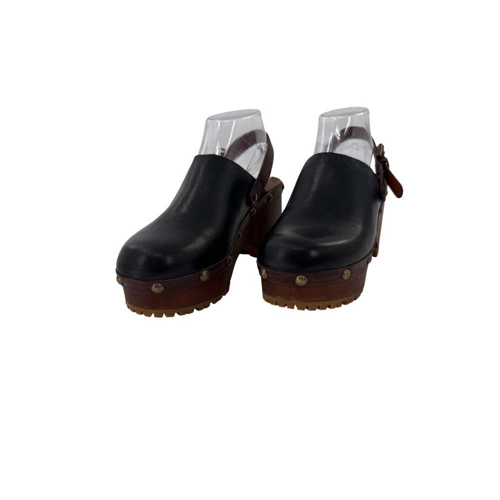 See By Chloe Jeanette Clogs Women 7 Black Leather Slingback Wood Platform Lug
